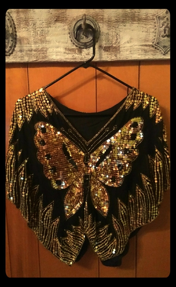 Retro Silk and Sequin Butterfly Top